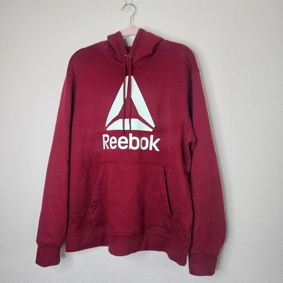 Reebok Burgundy Red Hoodie Mens Large Pullover Sweatshirt Logo Activewear - Picture 1 of 9